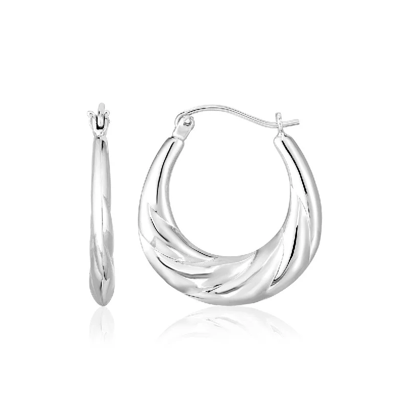 Sterling Silver Polished Puffed Hoop Earrings with Twist Texture