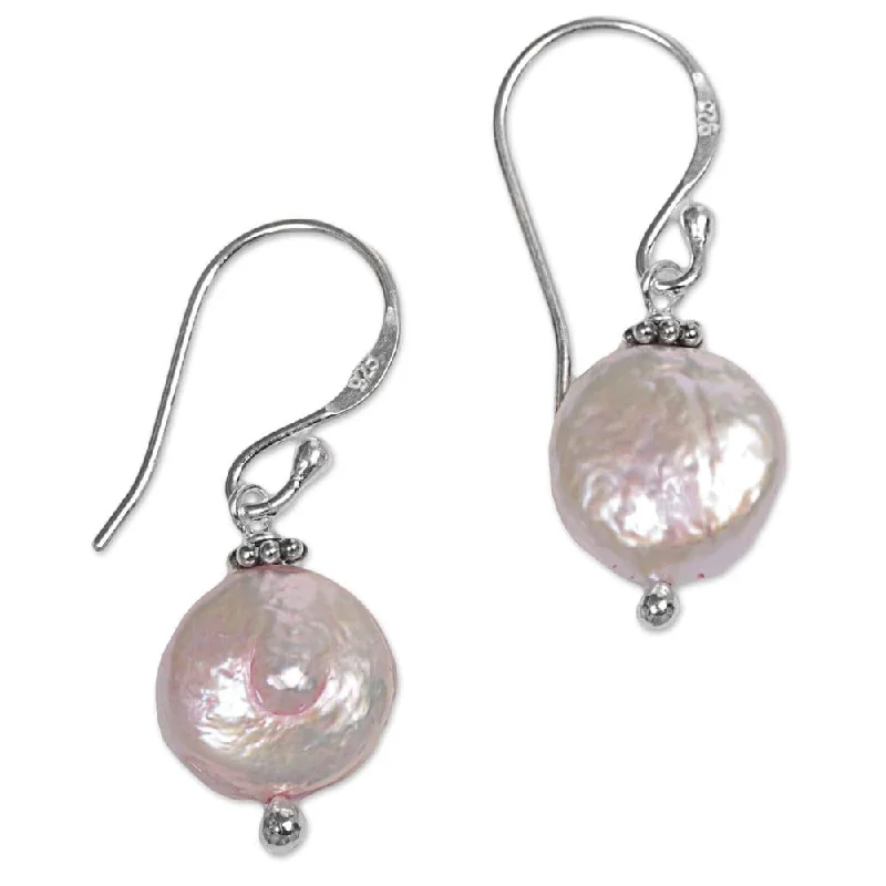 Sterling Silver 'Solitary Moons' Cultured Pearl Earrings - 1.2L*0.4W