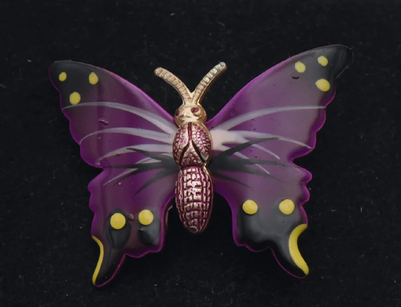 Vintage Metal Hand Painted Butterfly Brooch