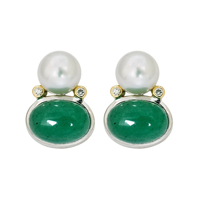 Earrings- Aventurine, South Sea Pearl and Diamond