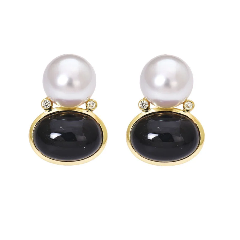 Earrings- Black Onyx, South Sea Pearl and Diamond