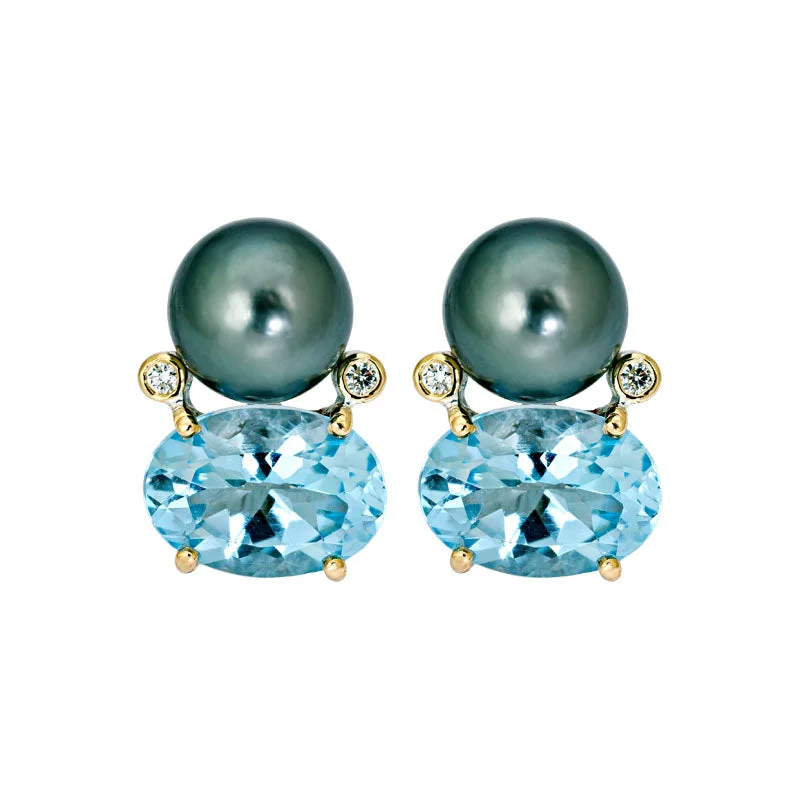 Earrings- Blue Topaz, South Sea Pearl and Diamond