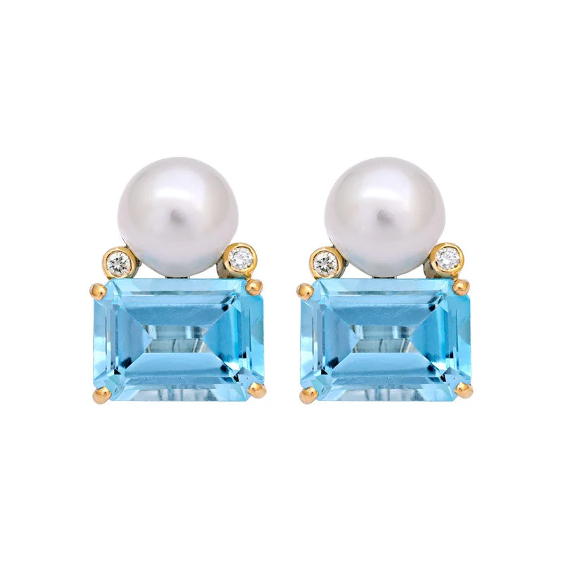 Earrings- Blue Topaz, South Sea Pearl and Diamond