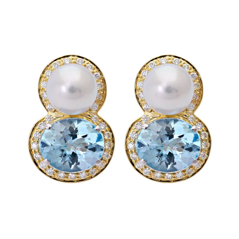 Earrings- Blue Topaz, South Sea Pearl and Diamond