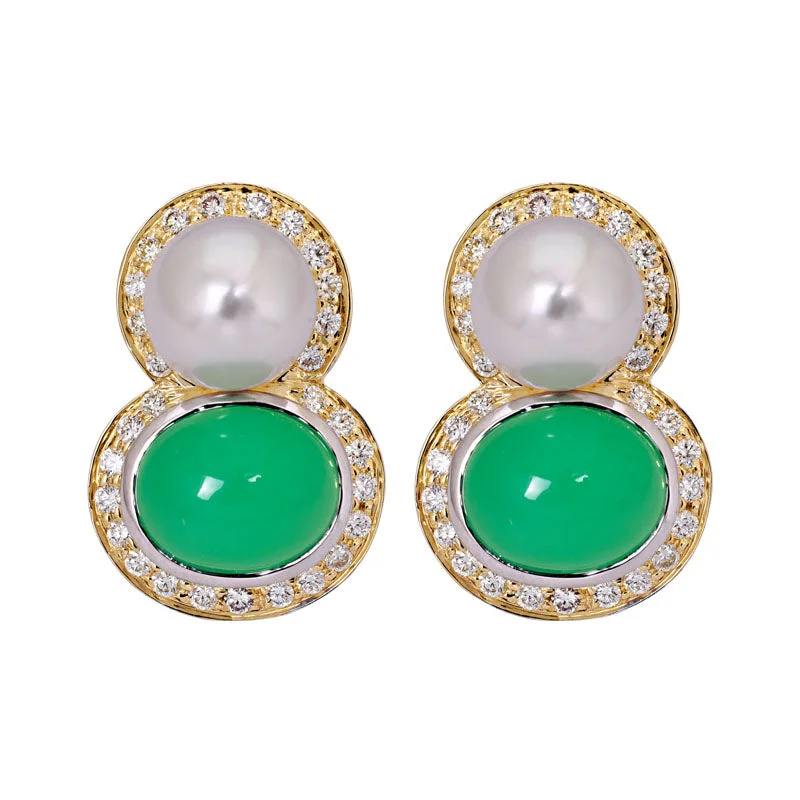 Earrings- Chrysoprase, South Sea Pearl and Diamond