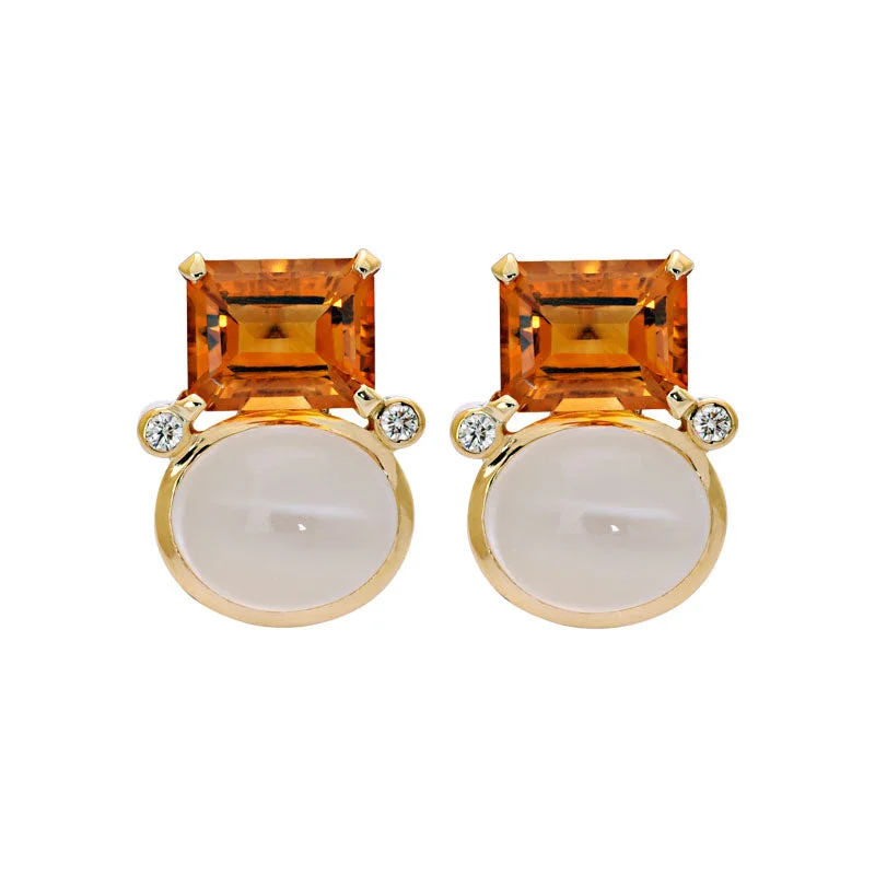 Earrings- Citrine, Moonstone and Diamond