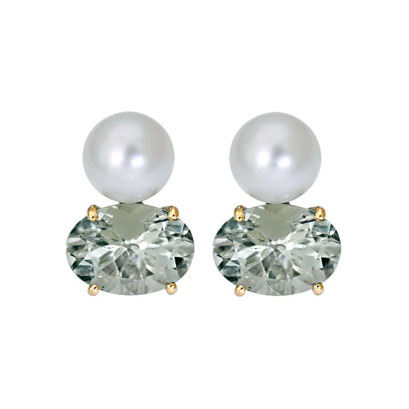 Earrings- Green Quartz and South Sea Pearl