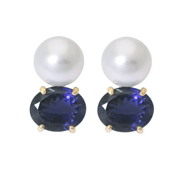 Earrings- Iolite and South Sea Pearl