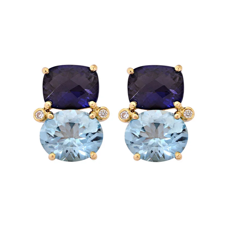 Earrings- Iolite, Blue Topaz and Diamond