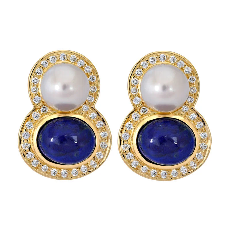 Earrings- Lapis Lazuli, South Sea Pearl and Diamond