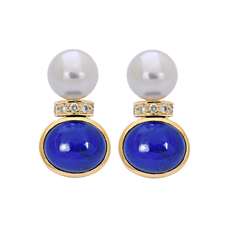 Earrings- Lapis Lazuli, South Sea Pearl and Diamond