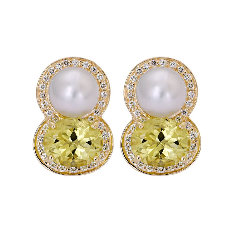 Earrings- Lemon Quartz, South Sea Pearl and Diamond