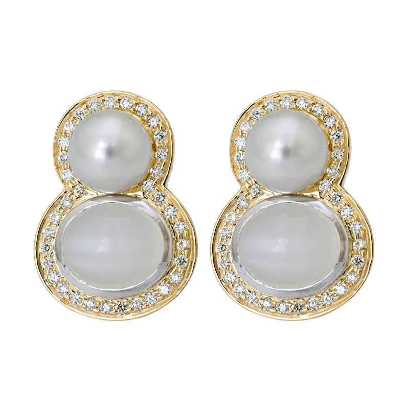 Earrings- Moonstone, South Sea Pearl and Diamond