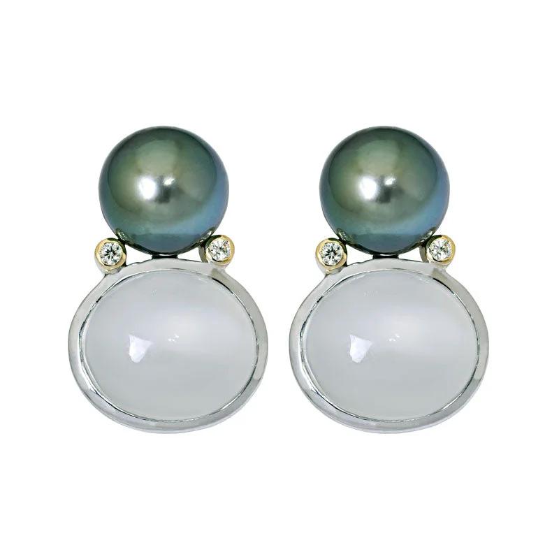 Earrings- Moonstone, South Sea Pearl and Diamond