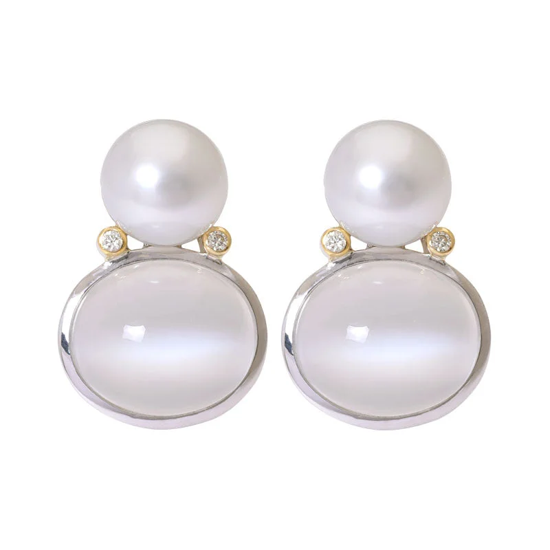 Earrings- Moonstone, South Sea Pearl and Diamond