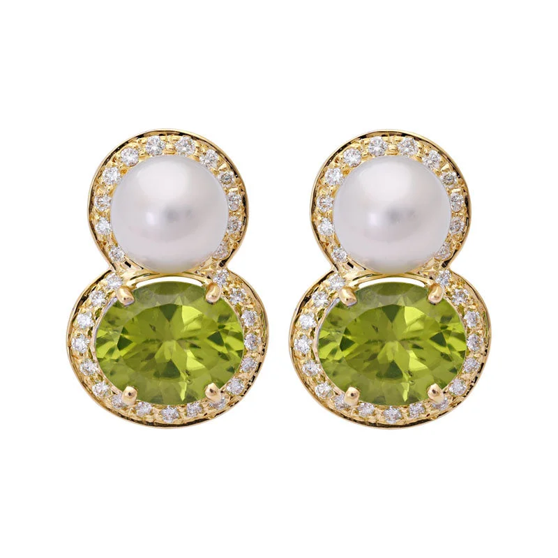 Earrings- Peridot, South Sea Pearl and Diamond