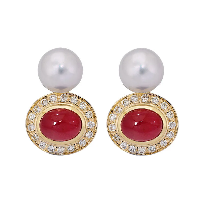 Earrings- Ruby, South Sea Pearl and Diamond