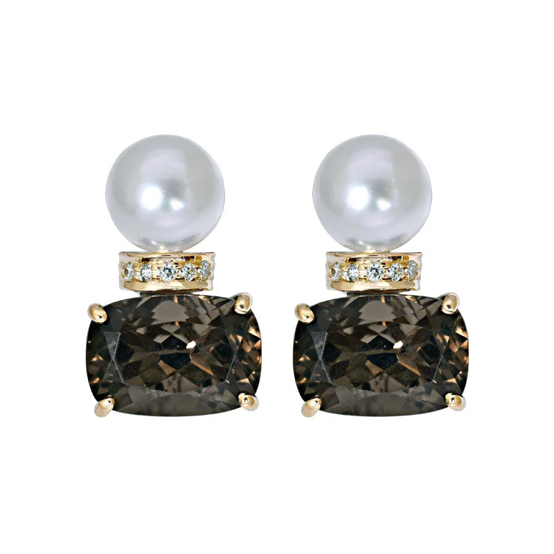 Earrings- Smokey Quartz, South Sea Pearl and Diamond