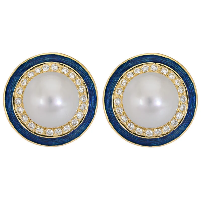 Earrings- South Sea Pearl and Diamond (Enamel)