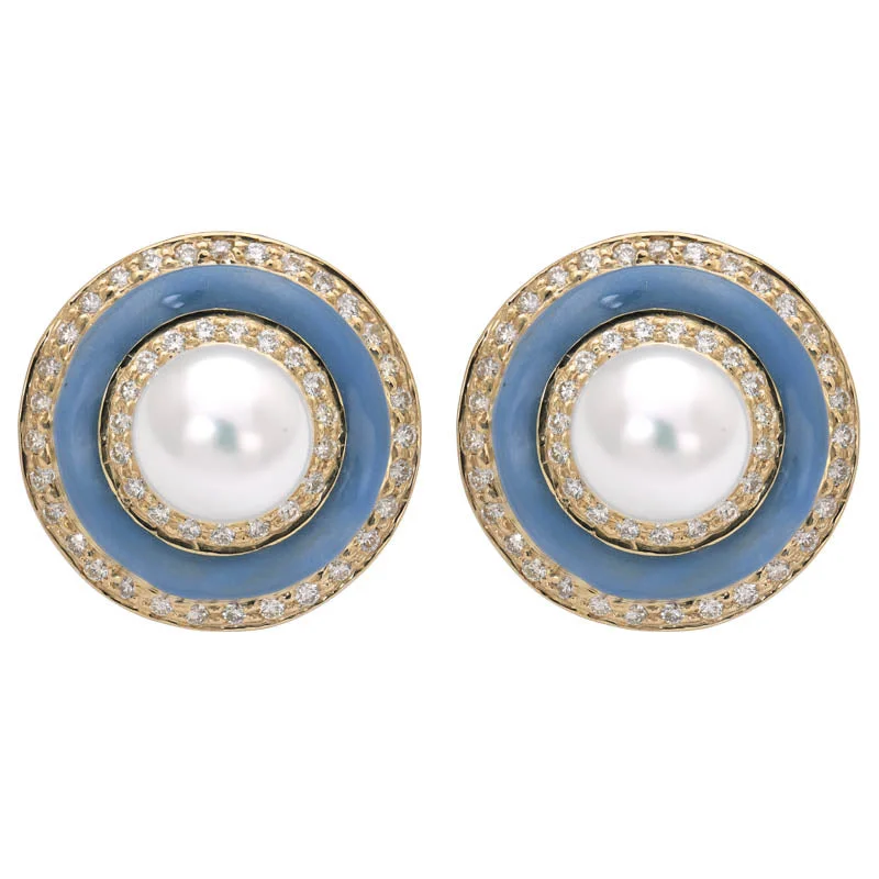 Earrings- South Sea Pearl and Diamond (Enamel)