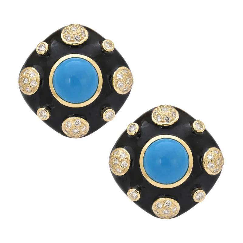 Earrings- Turquoise and Diamond (Enamel)